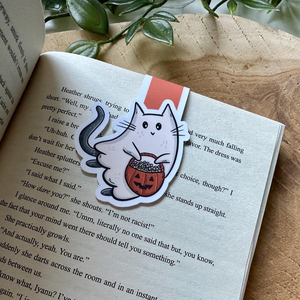 Ghost Cat Magnetic Bookmark | Halloween Bookish Gift