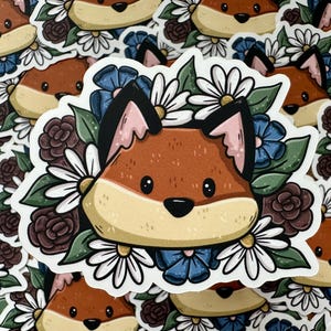 Adesivo fustellato Fox & Flowers / Carino / Fiore / Volpi / Bosco / Margherite