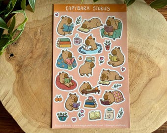 Capybara Stories Sticker Sheet | Reading | Spring | Books | Cute