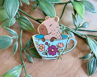 Tea Cup Capybara Enamel Pin | Cute | Books | Bookish | Foxes | Lapel Pin
