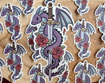 Dragon & Sword Die Cut Sticker | Rose | Fantasy | Vinyl