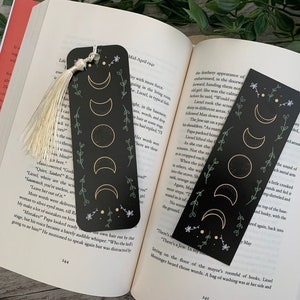 Phases of the Moon boekenlegger Boekenlegger met kwastjes Witchy Planeten Wilde Bloemen Boekenliefhebber cadeau afbeelding 4