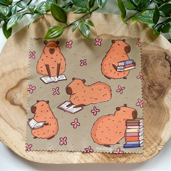 Capybara & Books Cleaning Cloth | Screens Cleaner | Microfiber | Capy | Reading | Cute | Gift | Glasses Cloth