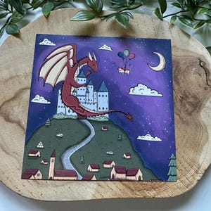 postale d'invasion de dragon | Dragons | Magique | Fantaisie | Chat | Carré | Impression