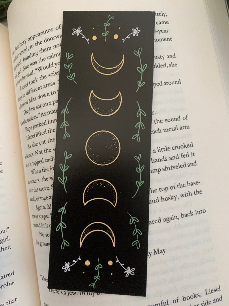 Phases of the Moon boekenlegger Boekenlegger met kwastjes Witchy Planeten Wilde Bloemen Boekenliefhebber cadeau afbeelding 6