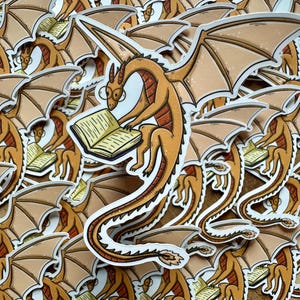 Adesivo fustellato drago volante / Carino / Drago / Libri / Libresco / Lettura