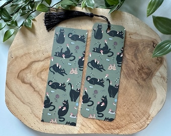 Black Cat & Mushrooms Bookmark | Bookish with Tassel