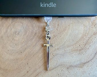 Sword Wielder Dust Plug | USB C | E-Reader Phone Charm | Silver | Bookish | Fantasy
