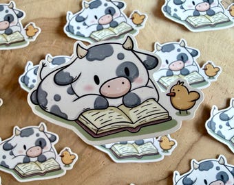 Relaxing Cow Die Cut Sticker | Laying | Chicken | Reading | Baby | Books