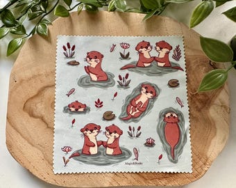 Otter Friends Cleaning Cloth | Screens Cleaner | Microfiber | Otters | Lilies | Cute | Gift | Glasses Cloth