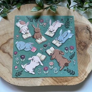 postale de partie de lecture de lapin | Littérature | Livres | Printemps | Prairie | Carré | Impression