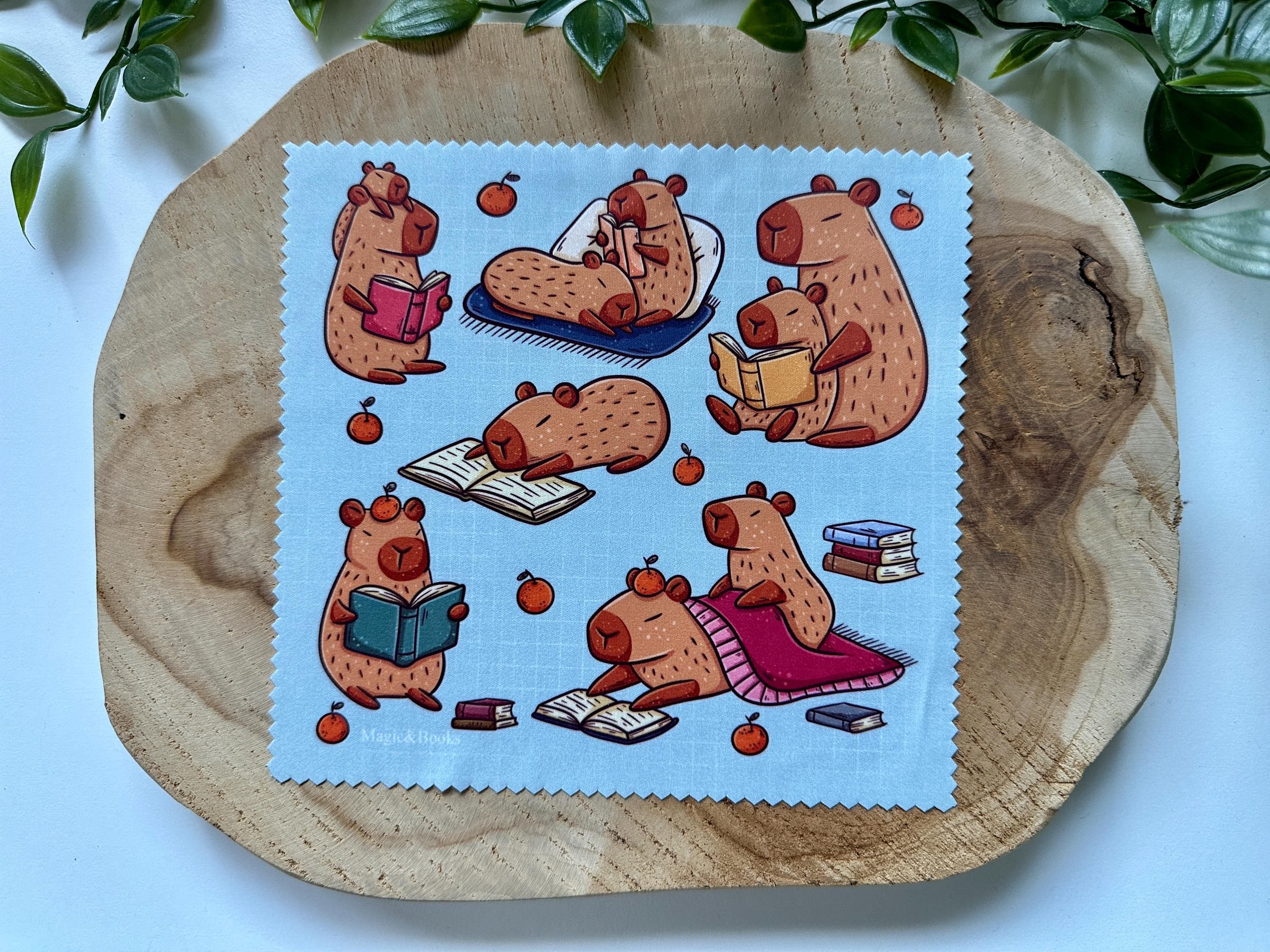 Capybara & Books Cleaning Cloth | Screens Cleaner | Microfiber | Capy | Orange | Cute | Gift | Glasses Cloth | Book | Reading