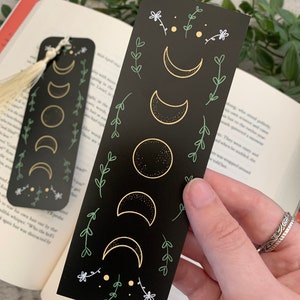 Phases of the Moon boekenlegger Boekenlegger met kwastjes Witchy Planeten Wilde Bloemen Boekenliefhebber cadeau afbeelding 8