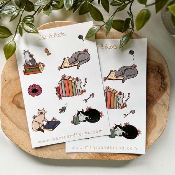 Katzen & Bücher Sticker Bogen | Aufkleber | Katzen | Katze | Niedlich | Lektüre | Bücher | Nesselstoff