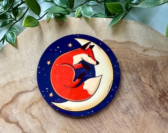 Fox & Moon Coaster | Books | Reading | Galaxy | Stars | Cute | Tea | Coffee