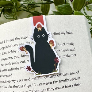 Black Cat and Mushrooms Magnetic Bookmark | Bookish | Reading | Autumn