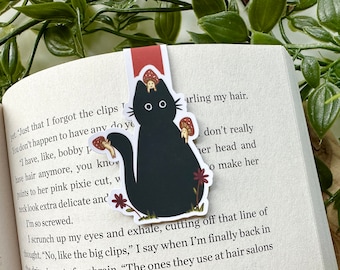 Black Cat and Mushrooms Magnetic Bookmark | Bookish | Reading | Autumn