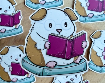 Reading Guinea Pig Die Cut Sticker | Cute | Spring | Books | Bookish | Reading