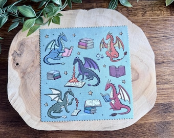 Panno per la pulizia dei draghi di lettura / Pulitore per schermi / Microfibra / Fantasy / Libri / Carino / Regalo / Panno per occhiali / Drago