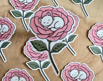 Flower Cat Die Cut Sticker | Kitten | Cute | Rose | Vinyl