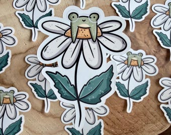 Froggie & Daisy Die Cut Sticker | Spring | Flowers | Cute | Glasses