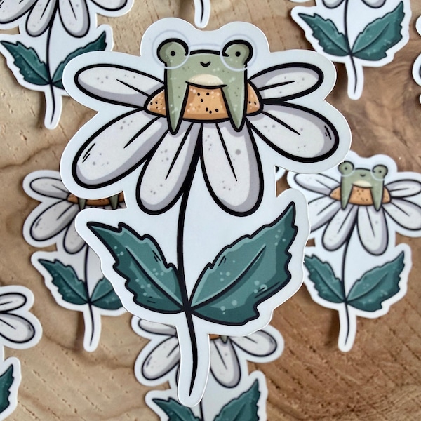 Froggie & Daisy Die Cut Sticker | Spring | Flowers | Cute | Glasses