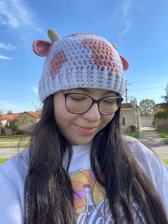 Pink Strawberry Cow Beanie Crochet Strawberry Cow Beanie main image 4