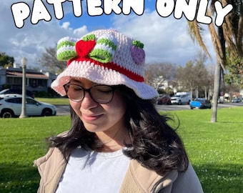 Crochet Strawberry Shortcake Bucket Hat Pattern | DIY Strawberry Hat Pattern | Fun Crochet Bucket Hat | Strawberry Crochet Hat Pattern