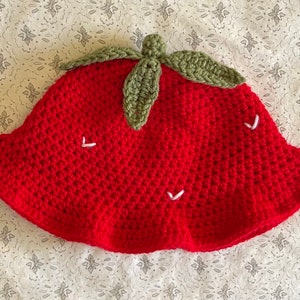 Crochet Strawberry Bucket Hat | Handmade Fruity Hat | Cute Crochet Hat | Summer Crochet Hat | Strawberry Hat | Fun Bucket Hat