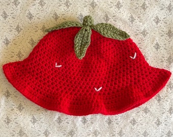 Crochet Strawberry Bucket Hat | Handmade Fruity Hat | Cute Crochet Hat | Summer Crochet Hat | Strawberry Hat | Fun Bucket Hat