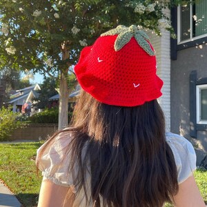 Crochet Strawberry Bucket Hat | Handmade Fruity Hat | Cute Crochet Hat | Summer Crochet Hat | Strawberry Hat | Fun Bucket Hat image 4