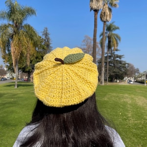Crochet Lemon Beret | Handmade Fruit Beret | Cute Crochet Hat | Lemon Hat | Custom Crochet Beret | Fresh Crochet Accessory