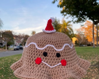 Bob en pain d'épice au crochet | Chapeau de fête des fêtes | Chapeau de Noël fait main | Accessoire unique en pain d'épice