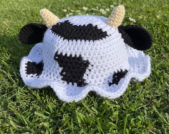 Crochet Cow Bucket Hat | Handmade Animal Hat | Cute | Cute Crochet Hat | Cow Hat | Custom Crochet Bucket Hat | Fun Animal Hat