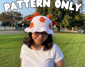 Modello per cappello a secchiello a forma di mucca-zucca all'uncinetto / Modello per cappello autunnale fai da te / Modello per cappello a forma di mucca di Halloween / Cappello a forma di mucca-zucca / Modello per cappello all'uncinetto