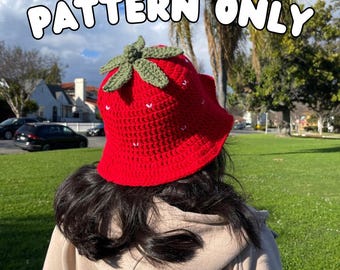 Crochet Strawberry Bucket Hat Pattern | DIY Strawberry Hat Pattern | Fun Crochet Hat Pattern | Crochet Summer Hat Pattern