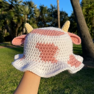 Crochet Strawberry Cow Bucket Hat