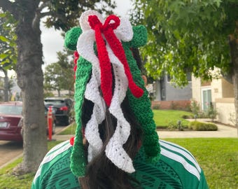 Lazo mexicano de ganchillo / Moño mexicano / Lazo para el cabello Copa del Mundo / Accesorio para el cabello de México / Lazo tricolor hecho a mano