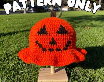 Modello per cappello a secchiello a forma di zucca di Halloween all'uncinetto / Costume di Halloween / Accessori autunnali / Tutorial PDF
