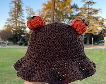 Crochet Mini Pumpkin Bucket Hat | Handmade Fall Hat | Halloween Crochet Hat | Pumpkin Hat | Cute Crochet Pumpkin Hat | Custom Fall Accessory