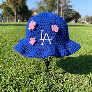 Crochet Dodgers Bucket Hat | Handmade Baseball Hat | LA Dodgers Fan Gift | Blue Crochet Hat | Sports Team Bucket Hat | Game Day Outfit