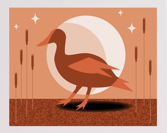 Duck Illustration, Mallard Duck Print, Minimalist Bird Art, Orange Wall Art Print, Bird Art For Hanging, Abstract Bird Painting, Bird Art