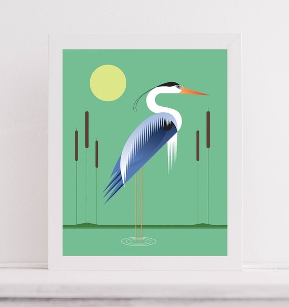 Abstract Blue Heron Heron in the Reeds Blue Heron Wall Art Etsy