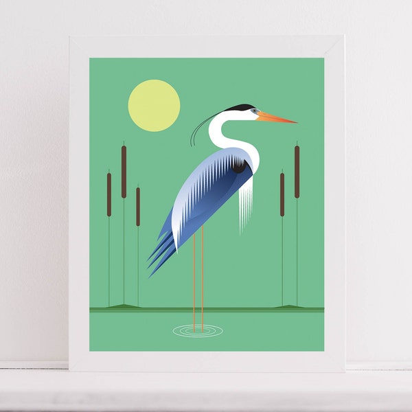 Abstract Blue Heron, Heron In The Reeds, Blue Heron Wall Art, Printable Bird Art, Heron Print Download, Moonlight On Heron Print, Bird Lover