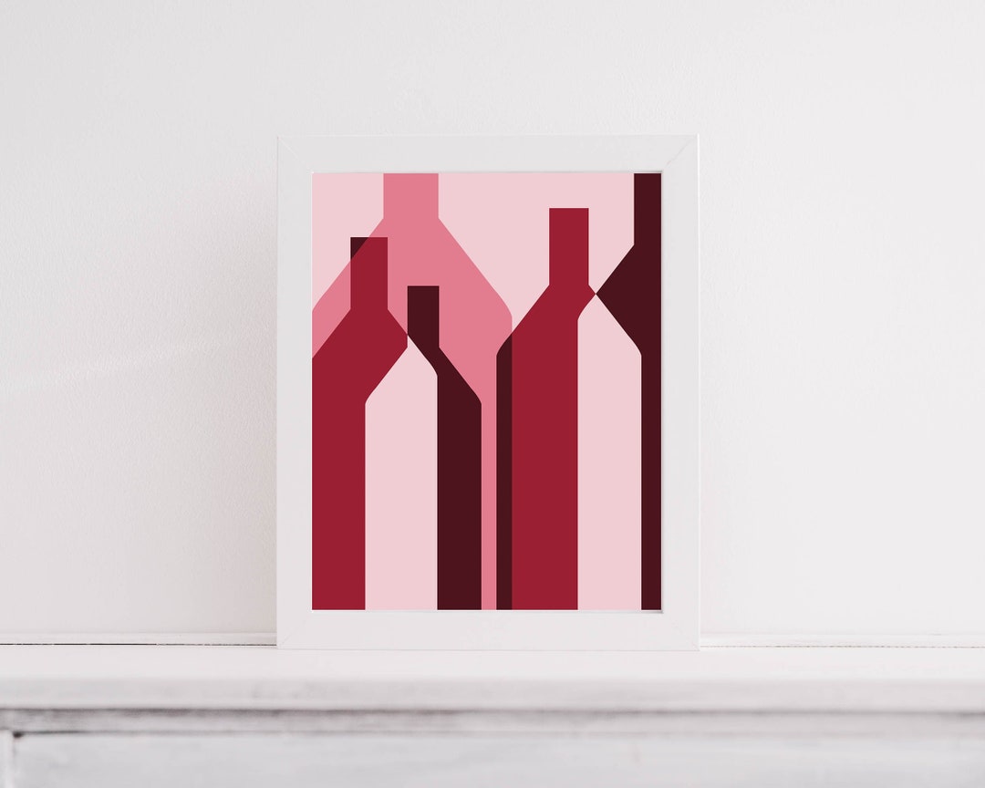 Geometric Wine Art, Red Wine Wall Print, Wine Wall Art Decor, Retro