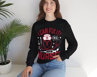 Sudadera divertida de enfermera: cuello redondo bordado - Ropa sanitaria