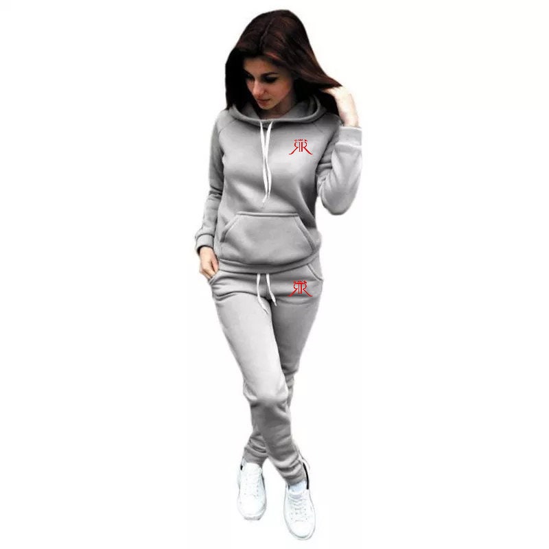 Grey womens tracksuit set sales