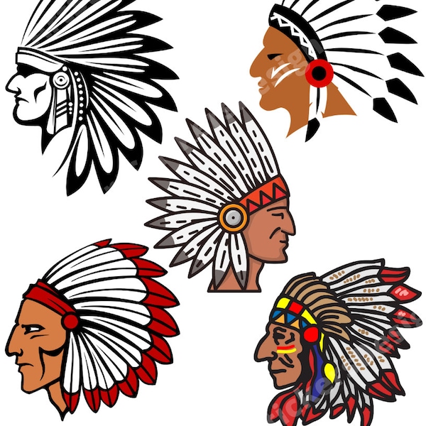 Indian Chief Head Retro SVG | Indian Warrior Head SVG | Cutting Files for the Cricut