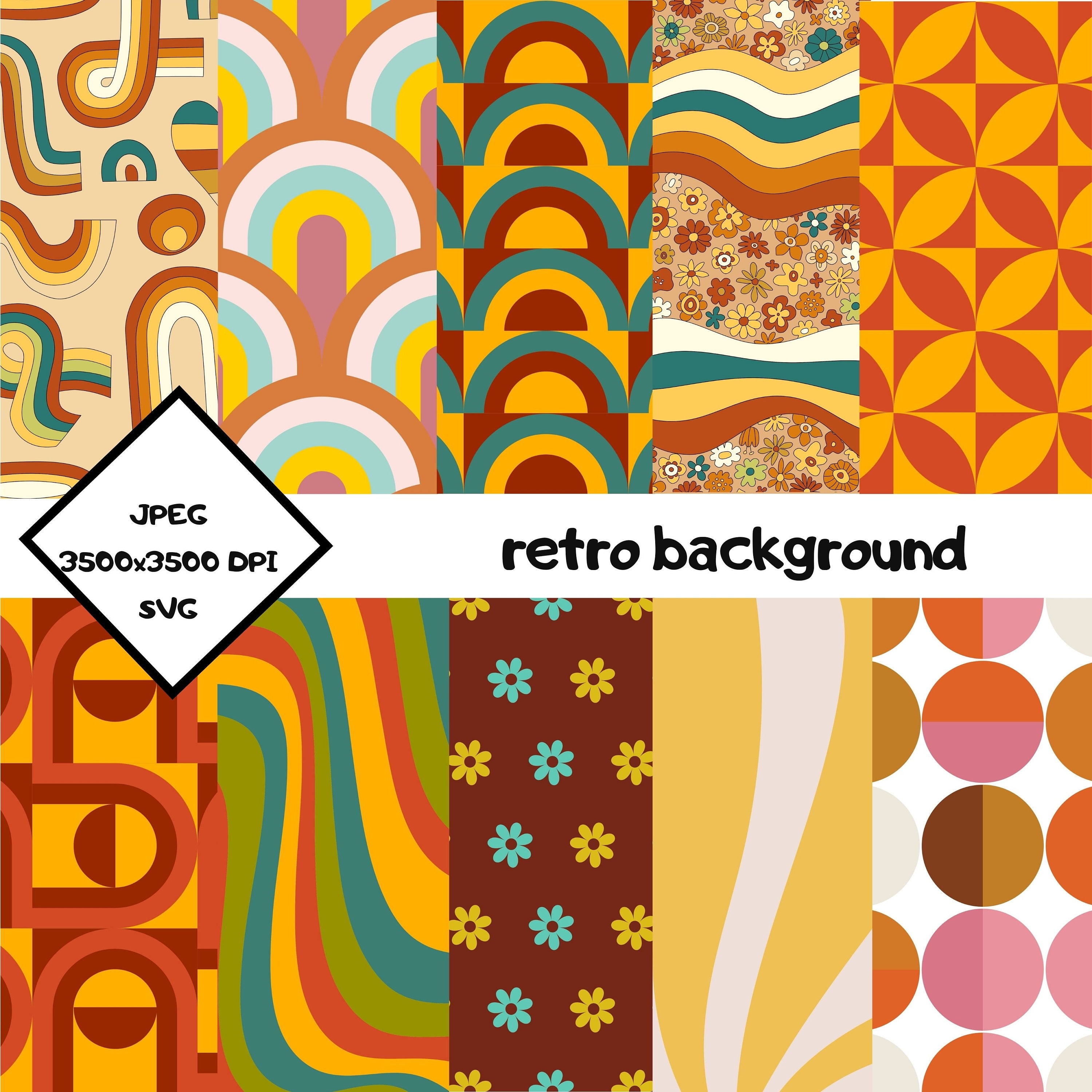 Retro Background Digital Print 70s Retro Digital Paper