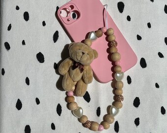 Teddy bear phone straps |Teddy bear phone charm | baroque pearl phone charms | cute phone charms | Y2K phone chain |